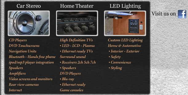 Stereo equipment we install and can get for you along with a link to portfolio's a link to our facebook page as well